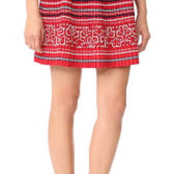 Club Monaco Olla Pleated Embroidered Skirt - Red - Picture 6 of 6